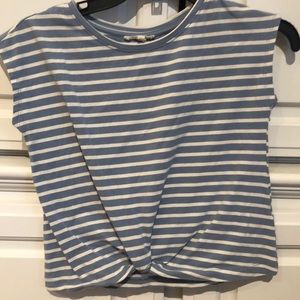 Blue/gray with offwhite striped girls shirt